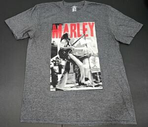 BOB MARLEY Catch A Fire Shirt Adult Gray Tee XL Crew Neck unisex